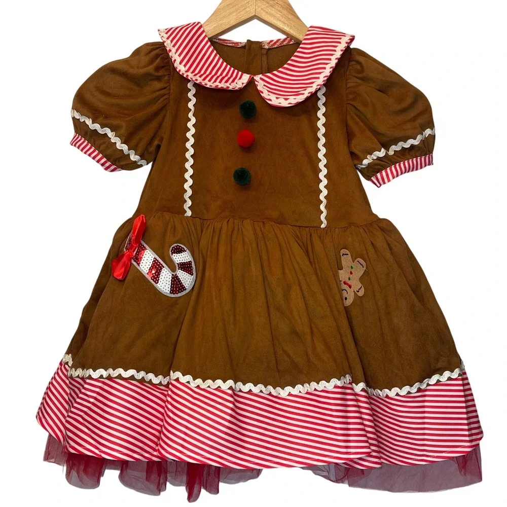 Girls‎ 3T-4T Gingerbread Dress Costume Toddler Child Christmas Holiday Party